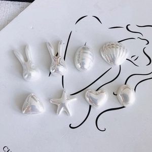 Aurora pearl resin DIY charms featuring rabbit, shell, and heart shapes for jewelry making