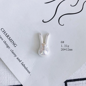 Polished silver rabbit pendant charm with 26x12mm dimensions and 1.31g weight for DIY