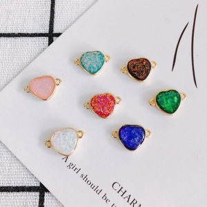 Copper Gold Plated Resin Glitter Heart Charms Connectors For DIY Jewelry Making Bracelet Necklace Women Fashion Accessories