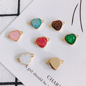 DIY colorful heart resin charms with gold copper borders for jewelry making