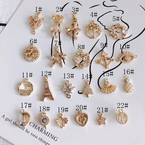 22 styles of gold-plated copper charms with zircons including bear and star for DIY jewelry