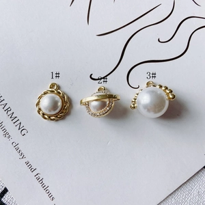 Three DIY pearl charms with rhinestone and gold plating for earring and jewelry making
