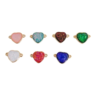 Colorful heart-shaped resin charms with gold metal frame and double hanging loops