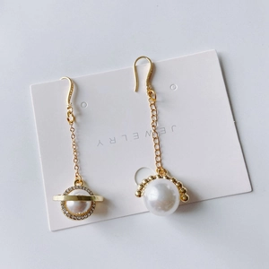 Elegant asymmetric gold plated pearl earrings with sparkling rhinestones for women