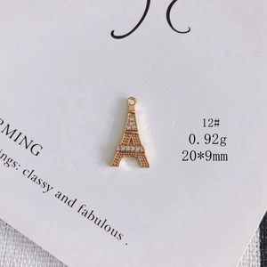 Eiffel Tower gold-plated pendant with white zircon inlays and detailed dimensions