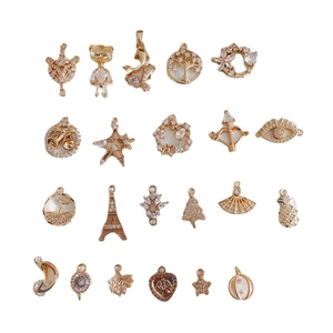 Gold plated DIY charms set with zircon inlay featuring stars, hearts and moon shapes