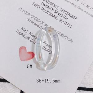 Detailed macro view of an iridescent clear acrylic oval open link pendant, size 35x19.5mm
