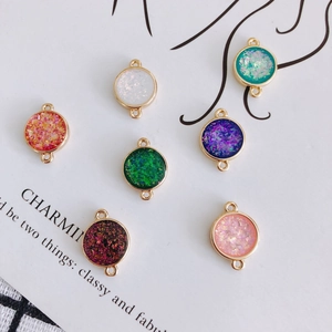 DIY Schmuckherstellung Zubehör Kupfer Vergoldet Rund Kreisförmig Harz Glitzer Verbindungsanhänger Charms Für Halskette Armband Handwerk Damen