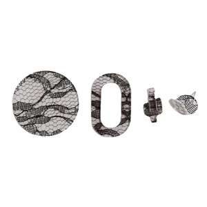 Lot de 4 accessoires bijoux DIY en résine avec motifs dentelle géométrique noire