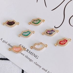 Lip Shape Copper Pendant Colorful Resin With Zirconia Inlaid Jewelry Making DIY Necklace Bracelet Connector Accessory For Women