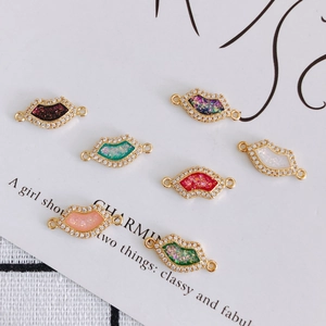 DIY copper gold-plated colorful lips pendants with cubic zirconia for jewelry making
