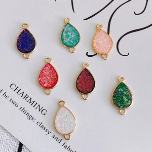 Copper Resin Water Drop Charms Gold Plated Glitter Druzy Pendants Double Loop Connectors For DIY Necklace Bracelet Jewelry Making