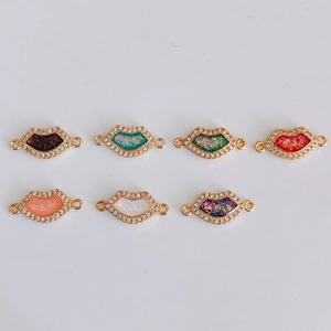 Colorful lips pendants with gold copper edges and zircon accents for DIY jewelry making