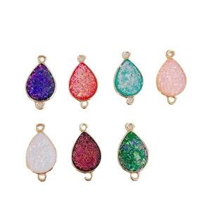 Teardrop jewelry connectors with gold trim in seven vibrant glitter colors for DIY crafts