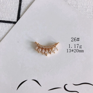 Detail of 13x20mm gold-plated copper hollow pendant with marquise zircons for DIY jewelry