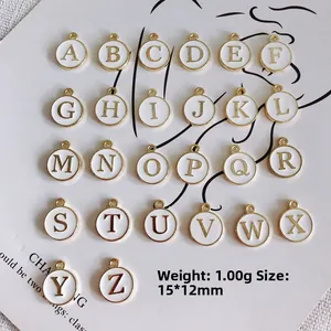 Runde weiße Emaille-Buchstabenanhänger A-Z Set aus vergoldeter Legierung DIY