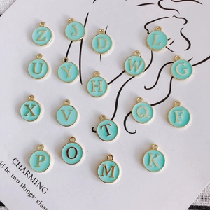 DIY gold alloy round green enamel letter pendants for minimalist necklace making