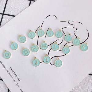 DIY round vintage alloy enamel letter pendant in mint green for necklace making