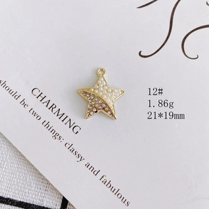 Star charm pendant with white pearls and clear rhinestones for DIY jewelry making