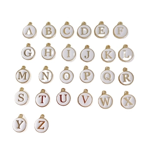 Set di 26 ciondoli tondi in smalto bianco dorato alfabeto A-Z per creazione gioielli