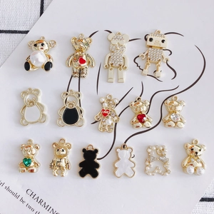 Alloy Cartoon Bear Robot DIY Jewelry Charms With Enamel Rhinestone Faux Artificial Pearl For Necklace Bracelet Earrings Making