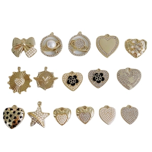 Set of 16 gold-plated alloy charms with pearls and rhinestones for DIY jewelry making