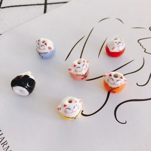 Handcrafted colorful ceramic Maneki Neko lucky cat beads for DIY jewelry making