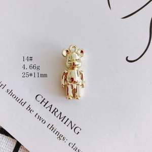Detailed size 25x11mm of golden bearbrick pendant for DIY necklace and earring making