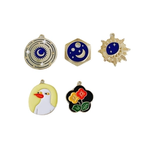 Celestial and floral alloy enamel charm set including stars moon and duck for DIY jewelry