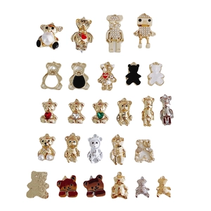 DIY gold plated bear and robot charms with pearls and rhinestones for jewelry making