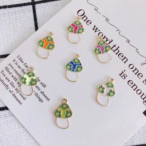 Cute Mushroom Shape Alloy Enamel Charms Colorful Floral Drip Oil Pendants For DIY Necklace Earring Jewelry Making Accessories