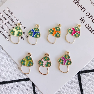 Set of seven colorful mushroom alloy pendants with floral patterns for DIY jewelry making