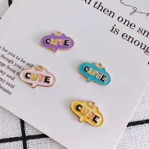Cute Letter CUTE Alloy Enameled Pendant Speech Bubble Shape Drip Oil Jewelry Charms For DIY Necklace Bracelet Making Accessory