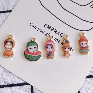 Lot de pendentifs chat et fruits colorés en émail pour la création de bijoux DIY