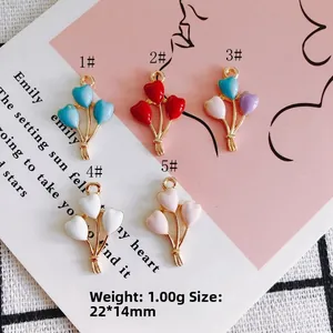 Zinc alloy colorful heart balloon pendant charms for DIY jewelry 22x14mm in 5 colors