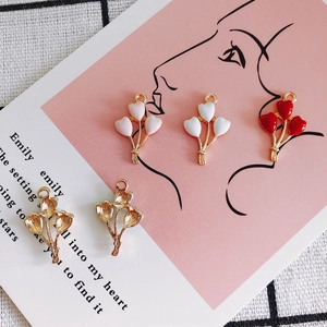 Three-heart balloon alloy pendants with colorful enamel finish for DIY jewelry making