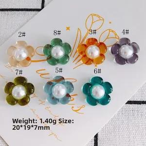 Kleurrijke hars bloem haaraccessoires met parels voor DIY, 20x19x7mm diverse set