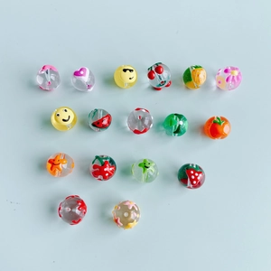 Perles en verre DIY colorées avec motifs de fruits et fleurs pour la création de bijoux