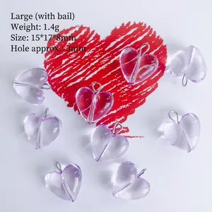 Light purple transparent resin heart pendant with silver loop for DIY jewelry making