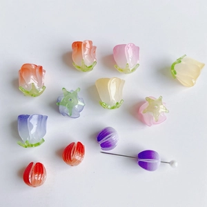 Simulation Rose Tulipe Bouton de Fleur Perles en Résine pour Fabrication de Bijoux DIY Colliers Boucles d'Oreilles Accessoires Matériel