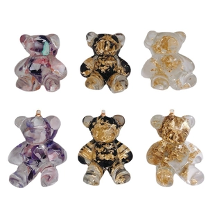 DIY acrylic bear charms with gold foil and glitter for earring jewelry making