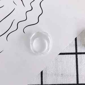 Macro view of round transparent resin spacers and clear silicone protective pads
