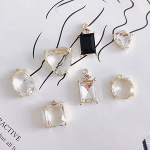 7-piece DIY jewelry pendant set with geometric crystal shapes and gold frames