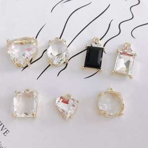 Alloy Rhinestone Geometric Heart Pendant Charms For DIY Necklace Earring Jewelry Making Accessories Gold Clear Black Crystal Pendant