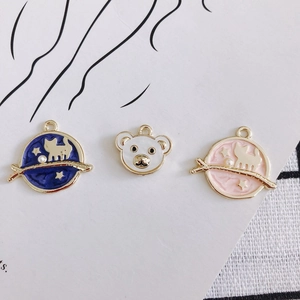 Cute enamel bear and space cat alloy charms for DIY jewelry making accessories