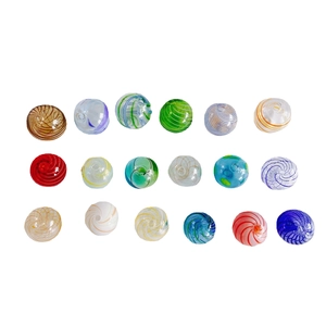 Set of 18 handmade hollow glass lampwork beads with colorful spiral patterns for DIY jewelry