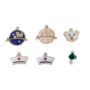 DIY colorful enamel alloy charms including cat moon bear and nurse hat for jewelry making