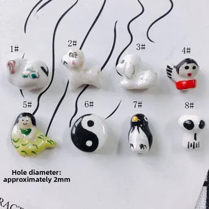 Hand-painted ceramic animal and skull pendants with 2mm aperture for DIY jewelry making