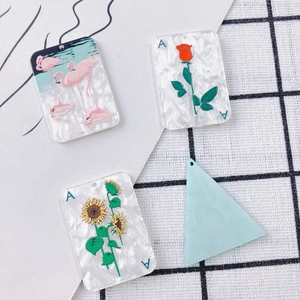 Colgantes de acrílico estilo cartas de póker con flamenco y rosa para bisutería DIY