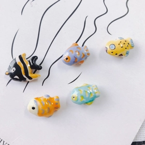 Handcrafted colorful ceramic fish beads set with glossy glaze finish for DIY jewelry